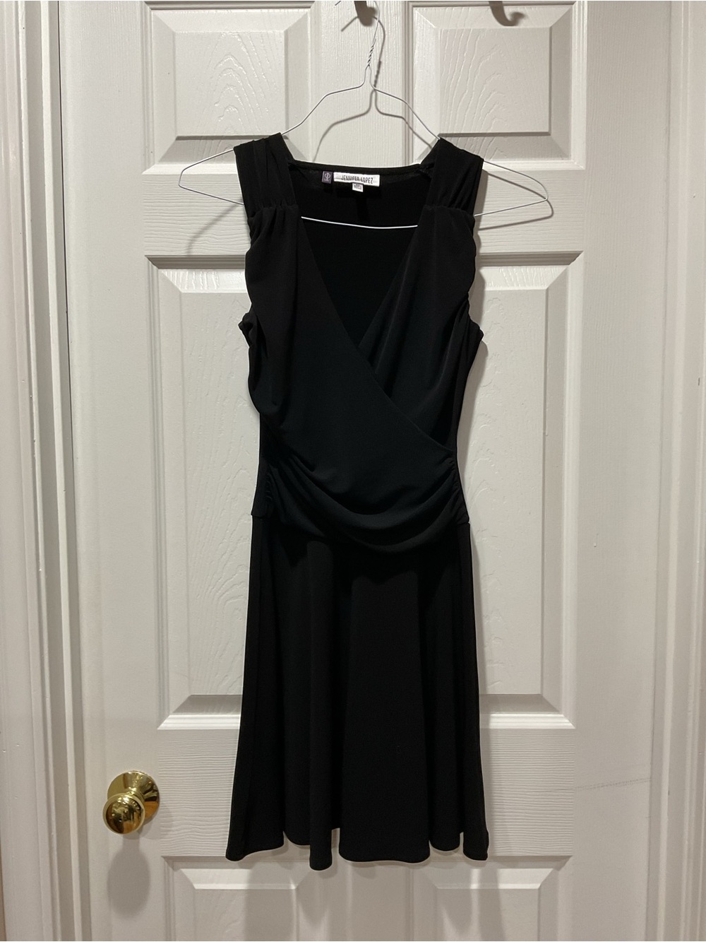 Jennifer Lopez Black Sleeveless Faux-Wrap Mini Dress